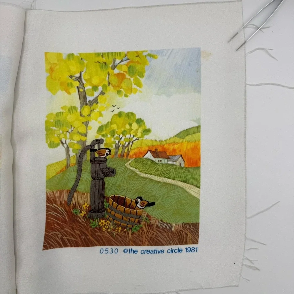 Vtg Set 3 Needlepoint Landscape Scene Completed Colorful Country Granny Wall Art